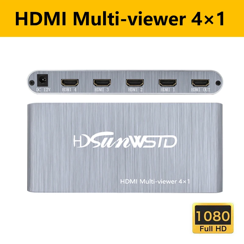 HDMI Multiviewer 4X1 1080P Quad Screen 4 Input 1 Output with HDMI Seamless Switcher Function Video Converter for tv  projector