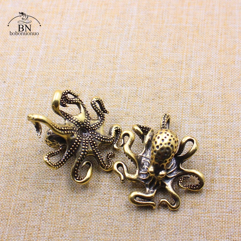 Brass Octopus Home Decoration Antique Copper Animal Figurines Miniatures Desk Ornament Accessories Creative Table Tea Pets Craft