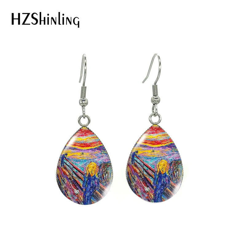 New Tear drop Earrings VanGogh Painting Starry Night Klimt Kiss World Paintings Glass Cabochon Jewelry