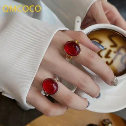 QMCOCO 2021 New Fashion Engagement Silver Color Ring Vintage Red Stone Elegant Wedding Bride Jewelry Gifts For Women Jewelry
