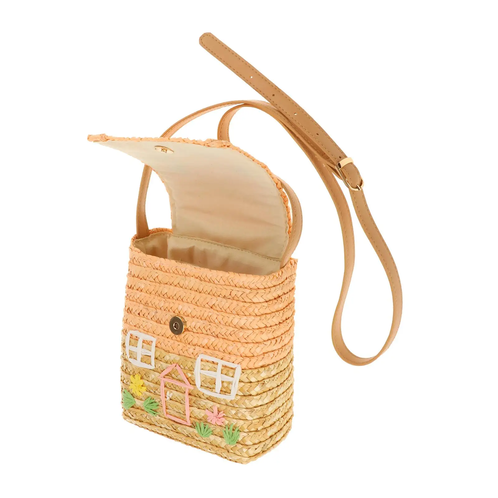 Straw Handbag Women Girls House Design Rattan Shoulder Bag Purse Photo Props