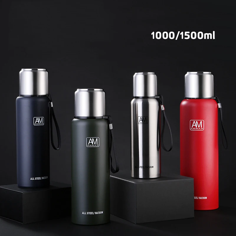 Double-wall 304 Stainless Steel Thermos Water Bottle, Vacuum Flasks, Coffee Cup, Portable Sport Vacuum Thermos, 1000 ml, 1500ml