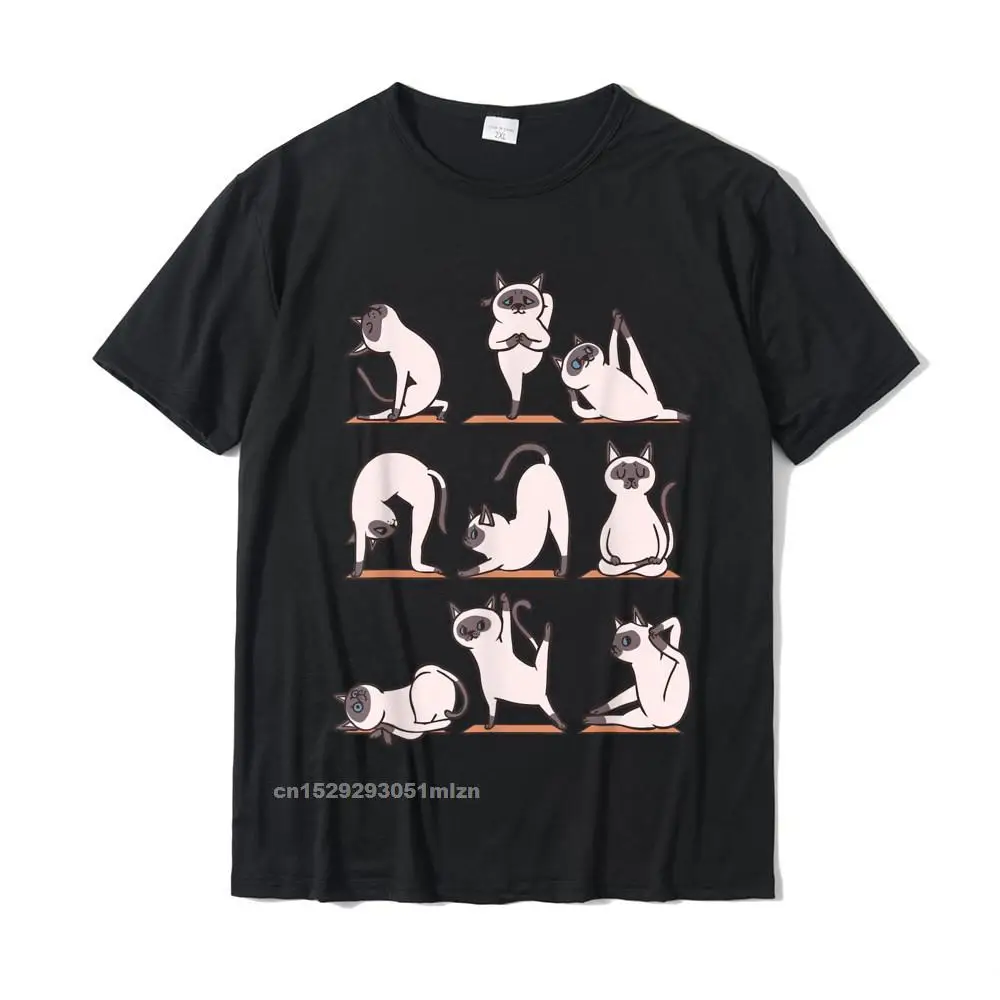 Siamese Cat Yoga T-Shirt Geek Top T-Shirts Tops Shirts For Men Prevailing Cotton Funny Tshirts