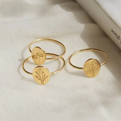 Oval Wildflowers Ring Dainty Gold Color Flora Bouquet Birth Flower Collection Minimalist Feminist Ring For Women