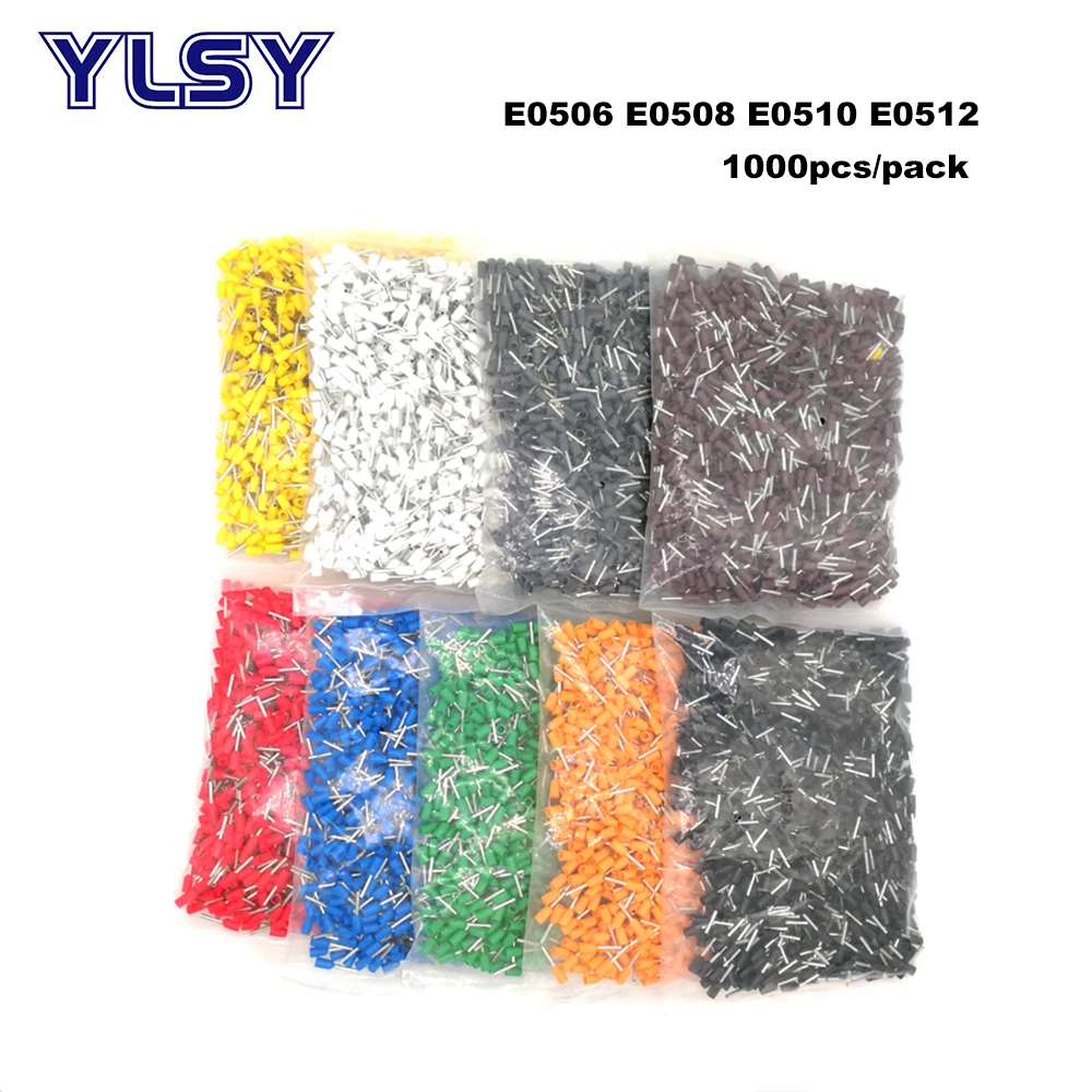 

1000pcs Tube Insutated Cord End Terminals Electrical Crimp Terminal Wire Connector E0506~E0512 Crimping Cable Ferrules VE 22AWG