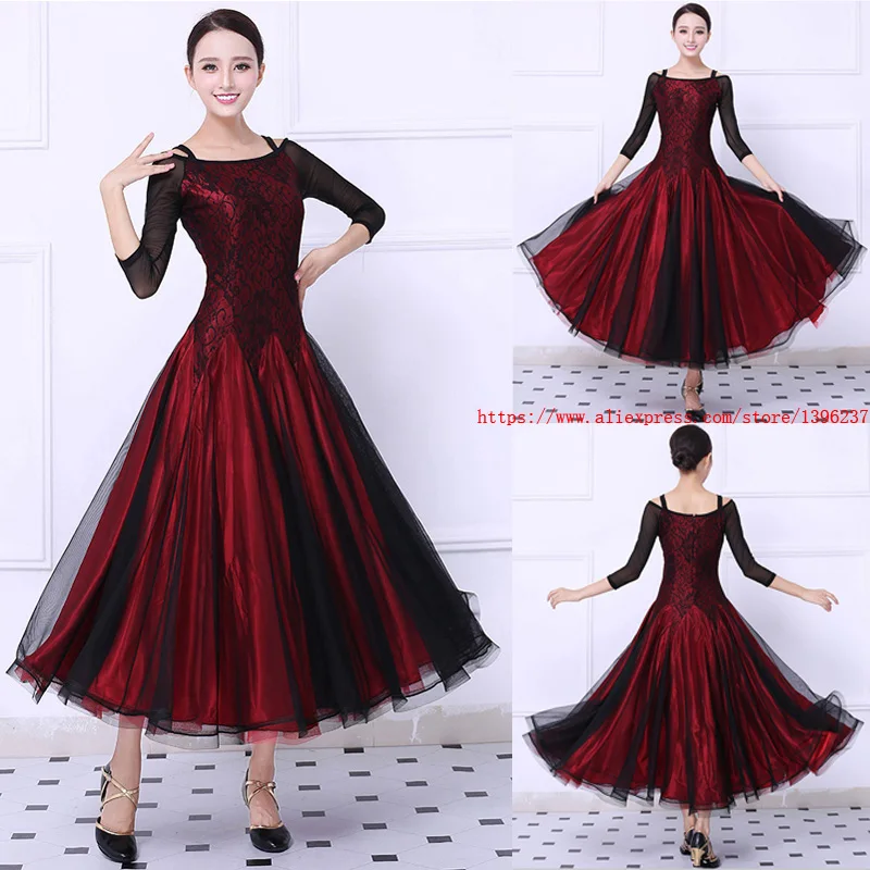 Ballroom Competition Dance Dress Women Red Tango Flamenco Waltz Dancing Skirt Lady's Elegant Lace Ballroom Dance Dresses