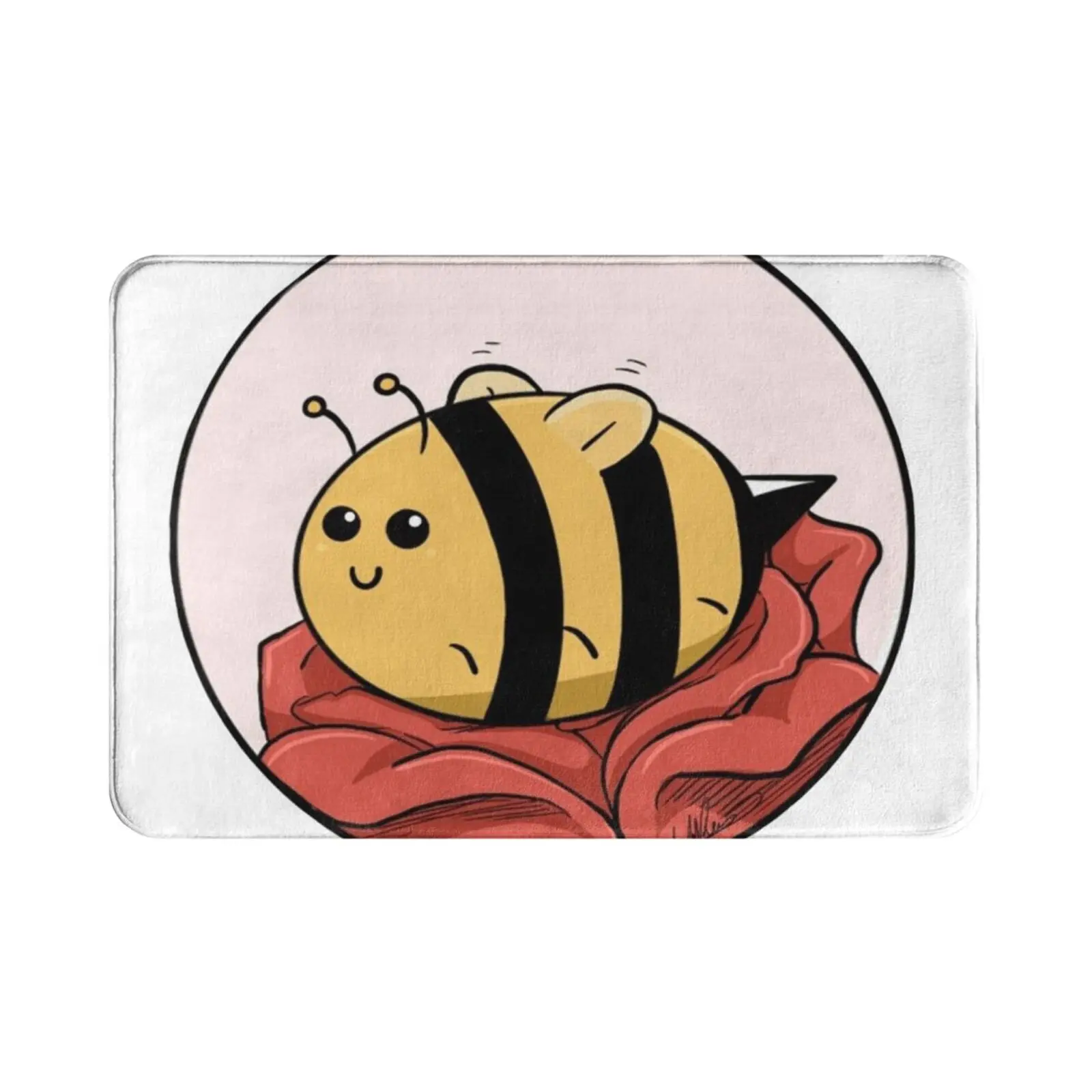 Rose Bee Carpet Mat Rug Cushion Soft Non-Slip Rose Flower Red Yellow Pollination Warm Bee Bumblebee Spring