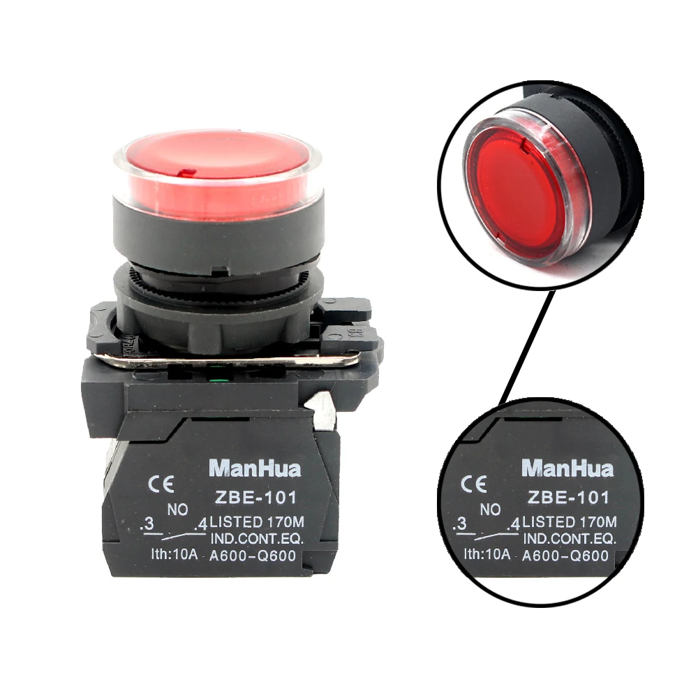 ManHua XB5-AW34M5 red indicator push button spring switches push light led