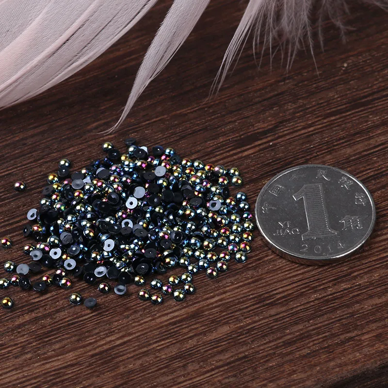 AB Black Half Pearl Mixed Size from 1.5mm To 10mm Craft ABS Resin Flatback Half round imitation pearls Nail DIY Decoration