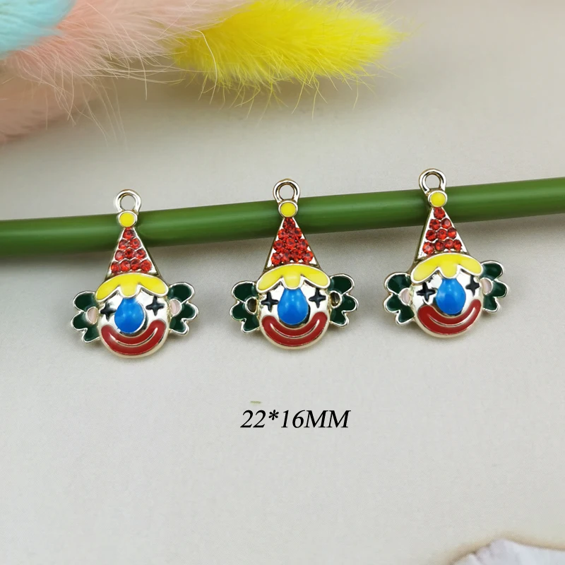 ApeUr 10pcs Cute Rhinestone Clown Earrings Pendant Enamel Joker Metel Charms DIY Jewelry Finding Bracelet Dangle Small Accessory