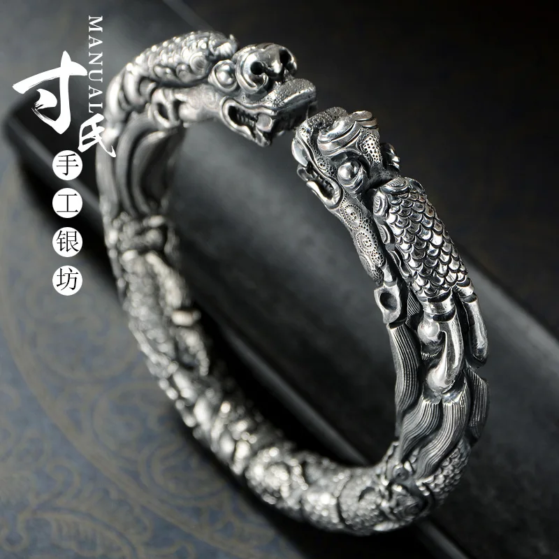 999 silver bracelet male money restore ancient ways wind dominie full carving cloud rise long champ dominie bracelet