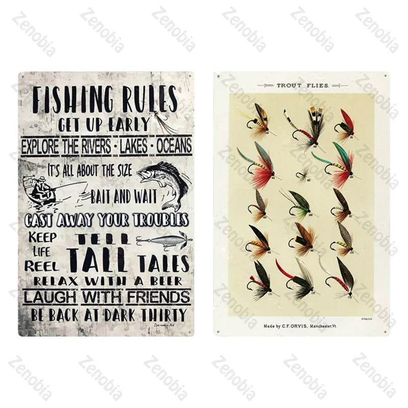 Fishing Decor Vintage Tin Sign Retro Metal Sign Wall Decor for Lake House Cabin Fishing Gift Metal Plate