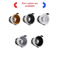 Dimmable Recessed Anti-Glare LED Ceiling Spot Lights, COB Downlights, Indoor Background Lamps, Spot Lights, 9W, 12W, 15W, AC85 ~