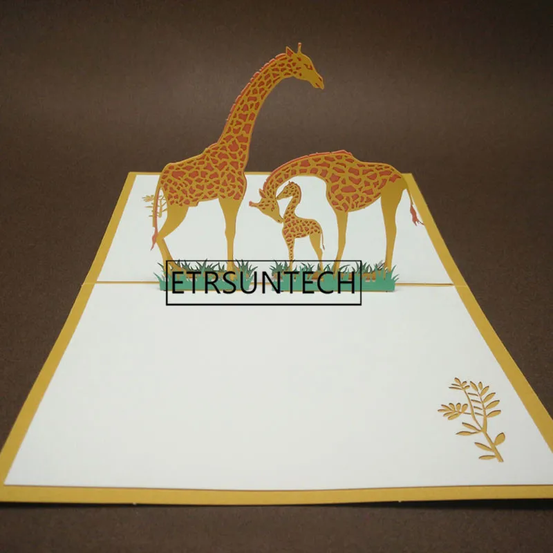 100pcs 3D Giraffe Pop-Up Cards with Envelope Laser Cut Invitation Animal Greeting Cards Postcards Birthday Gift Card