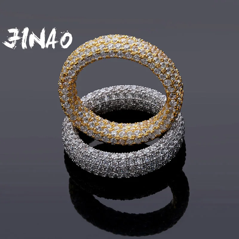 Hip Hop 925 Sterling  Stamp Ring Luxury Full Cubic Zircon Gold  Charm Jewelry Punk Male Women Finger Rings Size 7-11