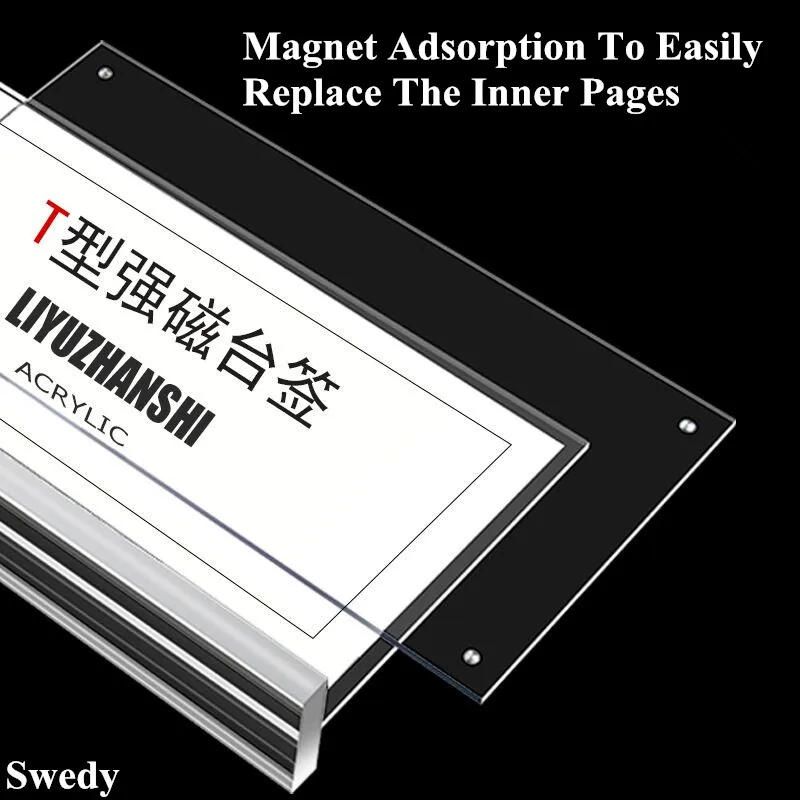 A6 T Shape Magnetic Acrylic Sign Holder Stand Tabletop Menu Paper  Holder Frames Plastic Flyer Document Display Holder