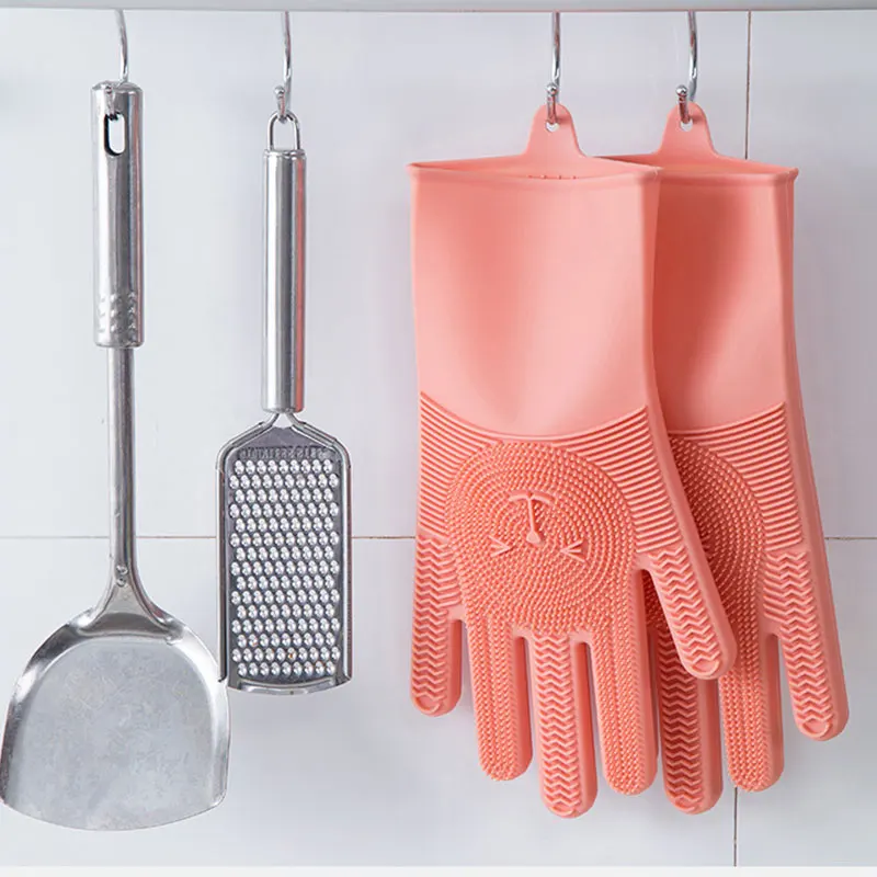 Clean Tool Dish Washing Gloves Magic Silicone Dishes Cleaning Gloves With Cleaning Brush Kitchen Wash Housekeeping Scrubb Gloves