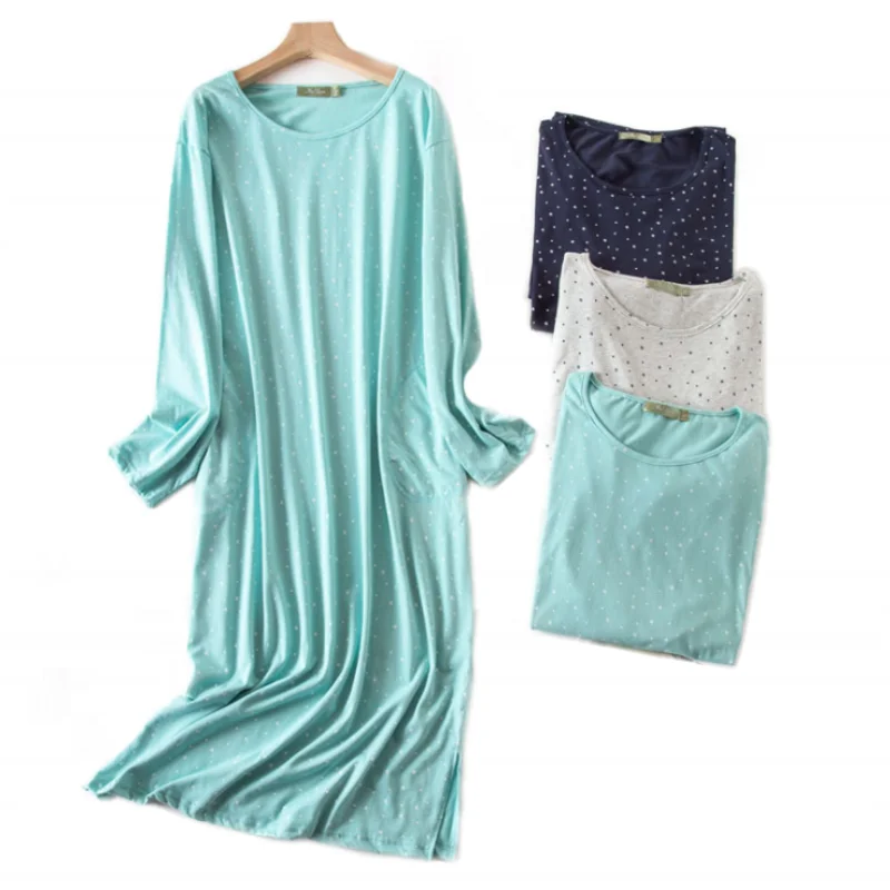 Spring Autumn Female Casual Cartoon Nightgown Ladies 100% Cotton Long Sleepshirt Women Long Sleeve Plus Size Lounge Sleep Dress