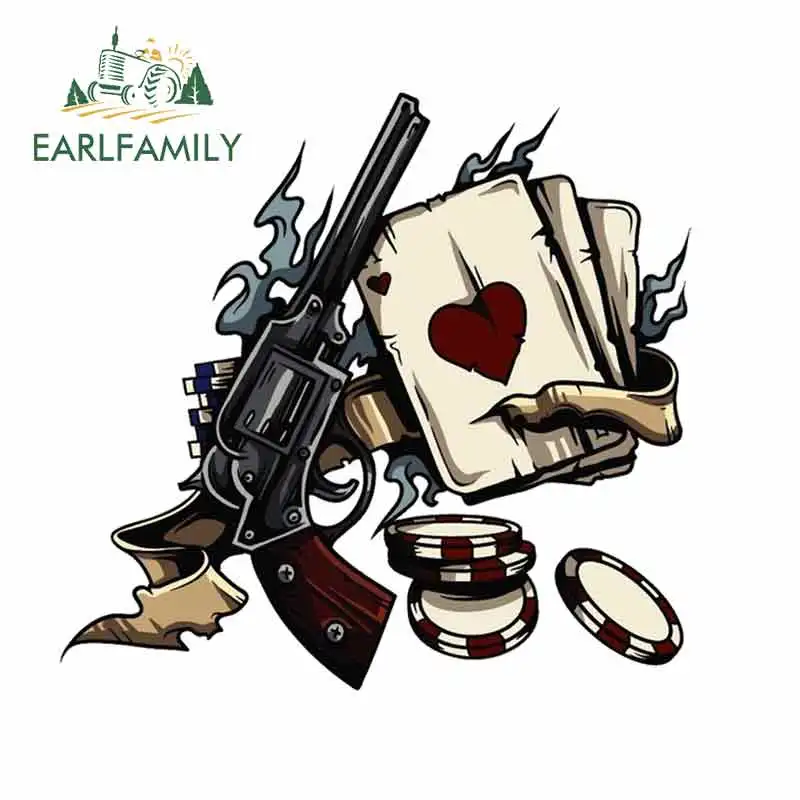 EARLFAMILY 13cm x 12.2cm For Revolver And Playing Cards Funny Car Stickers Waterproof Personality Car Creative Stickers