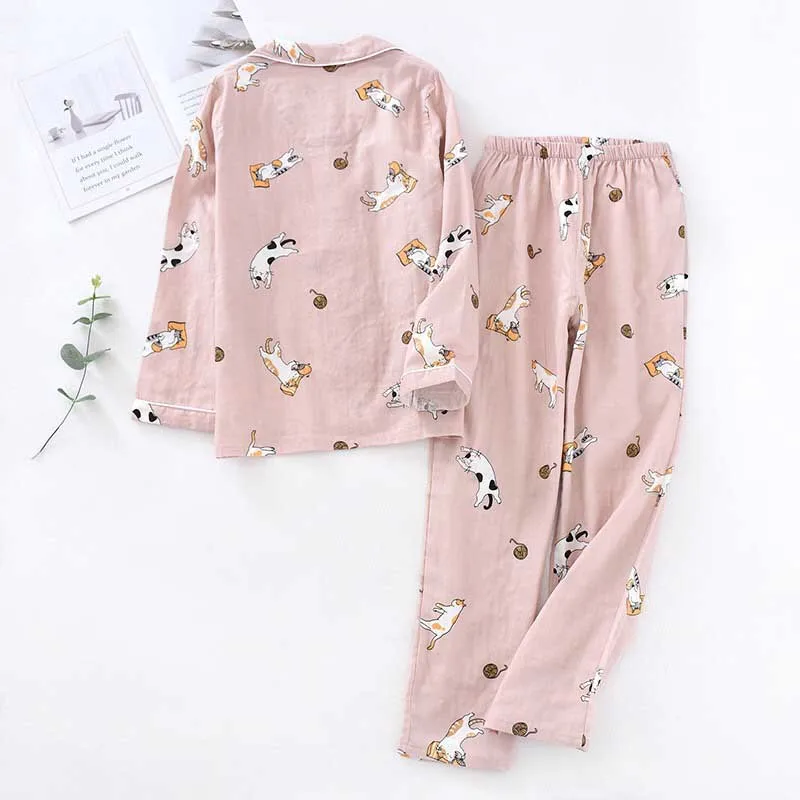 2022 Summer New Lovers Gauze Cotton Pajamas Set Cute Cartoon Printed Men And Women Sleepwear Comfort Loose Couple\'s Home-wear