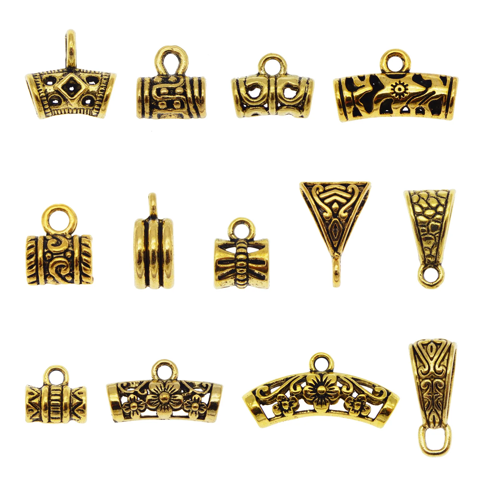 GraceAngie 20/26PCS Tube Bail Beads Antique Gold Color Connector Charms Pendant Clasp Bracelet Jewelry Making Accessories