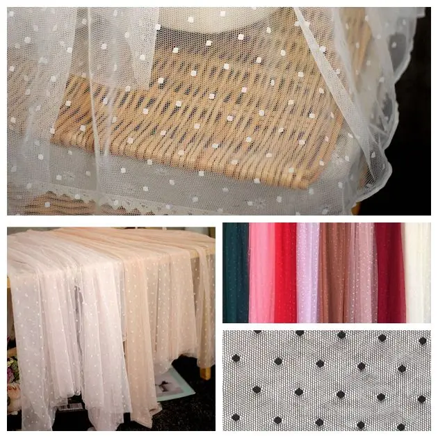 Caramel White Elastic Lace Mesh Dot Jacquard Fabric Tulle Fabric For Dress And Mosquito Net Patchwork Needlework DIY Material