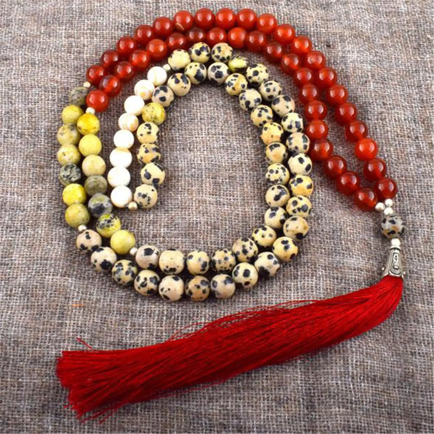 

8mm Spotted Stone Red Jade Gemstone 108 Beads Mala Tassel Necklace Buddhist Prayer Yoga Yoga Mala Men