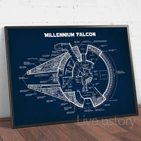 Millennium Falcon Brevetto su tela Stampa artistica Veicolo spaziale Progetto di veicolo Poster di film Immagini da parete Decorazioni per la camera dei ragazzi Regali per fan