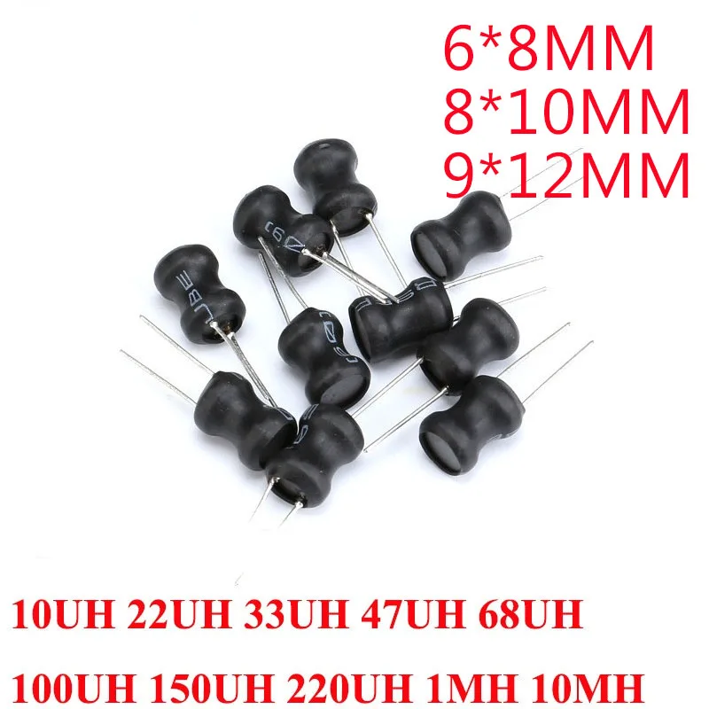 10pcs I-shape Power Inductor Inductance Copper Coil 6*8mm 8*10mm 9*12mm 10/33/47/68/100/150/220/330/470uh DR CORE Coil Inductors