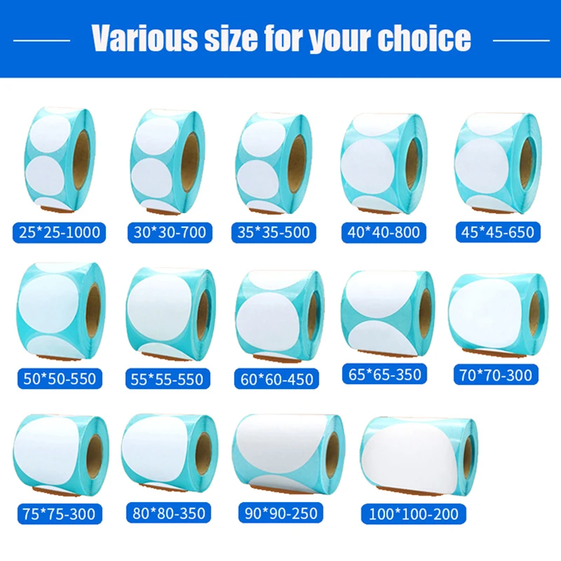 Adhesive Thermal Label Sticker Paper Thermal Label Roll, White Round Stickers, 1 Rolls, Packing seal label sticker