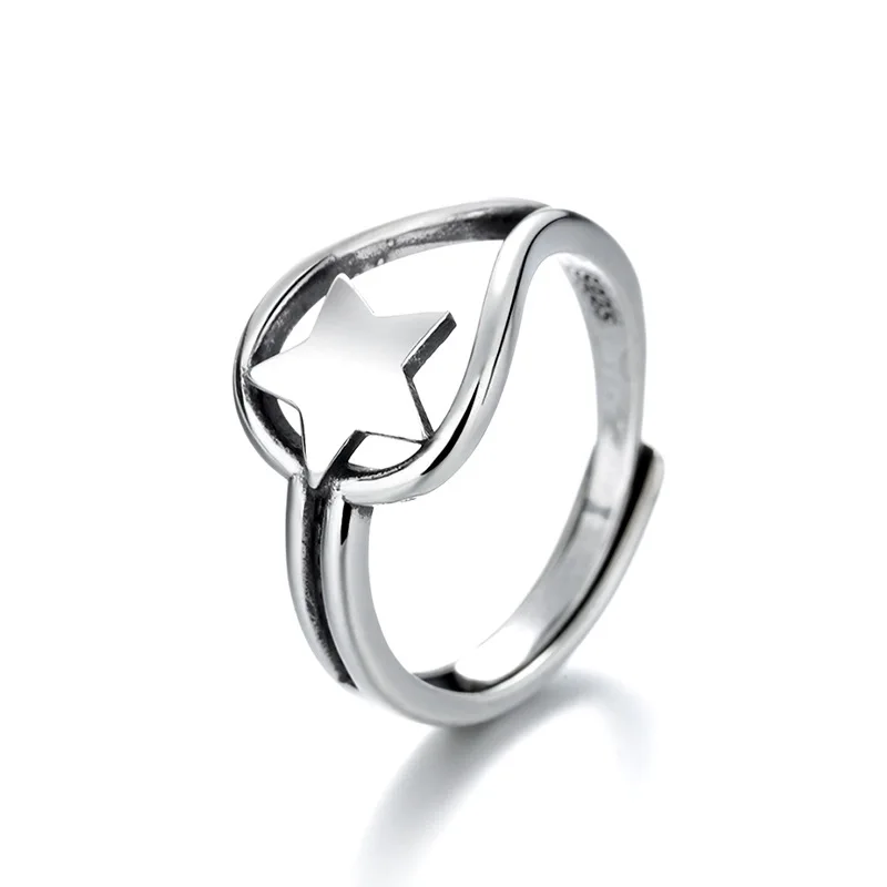 SA SILVERAGE Mens Ring Sterling Silver Ring S925 Five Pointed Star Female Fashion Personality Retro Old Craft Mens Rings