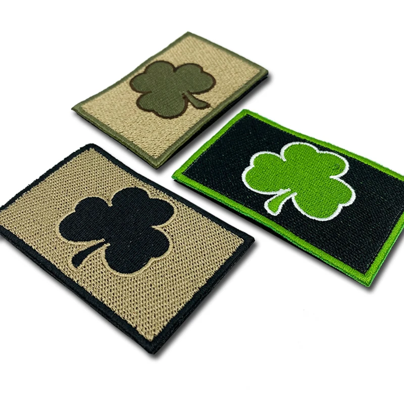 Shamrock Lucky clover Patches Embroidered Creativity Badge Hook and Loop Armband 3D Stick on Jacket Backpack Stickers