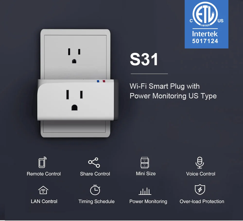 1-4PCS SONOFF S31 US Mini Wifi Socket 15A Smart Power Outlets Switch Timing Plug Power Consumption Measure Monitor Energy Usage