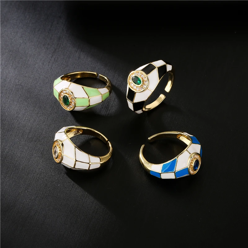 NEWBUY Hot Sale Colourful Oil Dripping Cube Geometric Ring Luxury Crystal AAA CZ Wedding Jewelry For Women Promise Gift