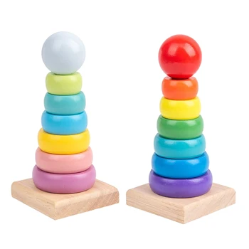 Torre impilabile per bambini arcobaleno colorato anello impilabile torre giocattoli giocattolo di intelligenza educativa precoce regalo di natale per bambini