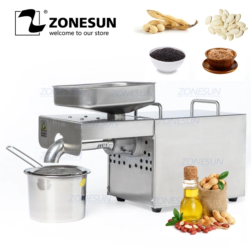 ZONESUN Automatic Cold Oil Press Machine Commercial Oil Extractor Temperature Control Peanut Sunflower Seeds Oil Presser 110V220