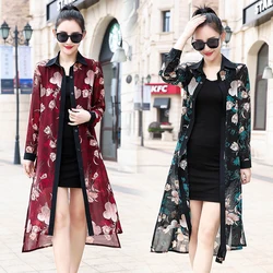 Floral Kimono Cardigan Long Sleeve Women Shirts Summer Holiday Beach Long Shirt Top Plus Size