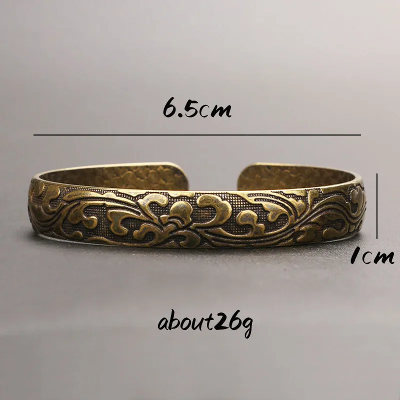 Retro Brass Flower Pattern Princess Bangle Classic Pure Copper Open Bracelet Ancient Women Wristband Decor Valentine\'s Day Gifts