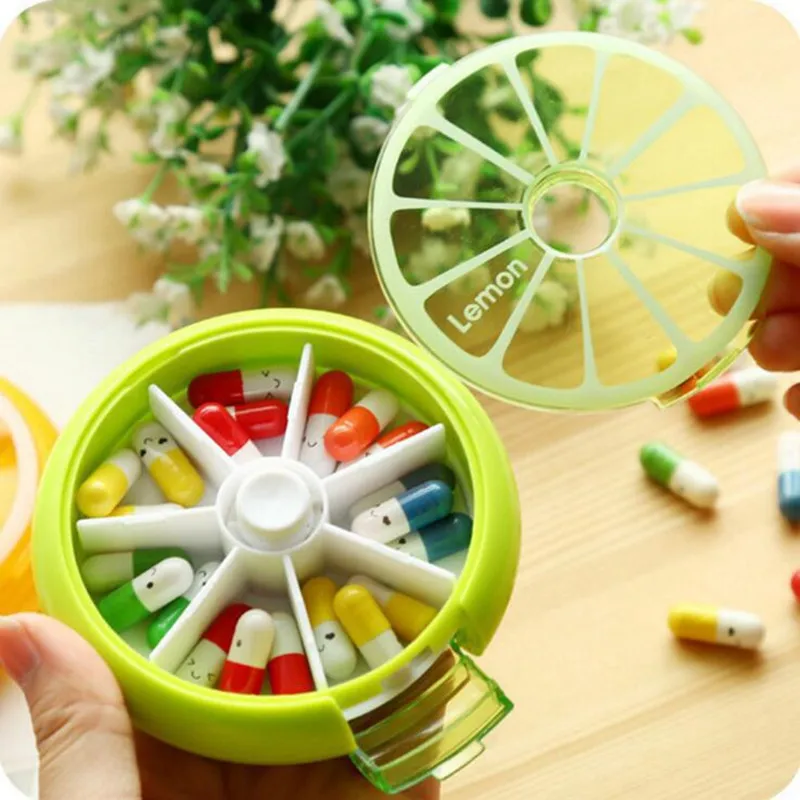 1Pcs Portable Weekly Rotating Mini Pill Box Case Splitter Tablet Storage Organizer Medicine 7 Day Pill Container For Travel