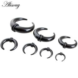 2pcs Gauge Acrylic Buffalo Horn Taper Claw Flesh Tunnels Bull Expander Ear Stretcher Black