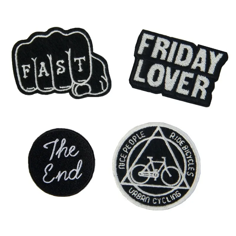 

50 Pcs/lot Embroidered Patches Letter Bike Love Black Paste Denim Clothing Decorative Sticker Sewing Accessories Wholesale