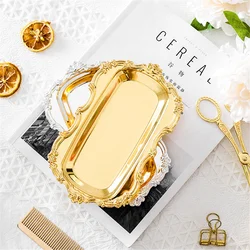 Palace Wind Storage Tray Gold Silver Metal Plate for Dessert Cup Cake Afternoon Tea Nordic Table Decor Jewelry Organizer Trays