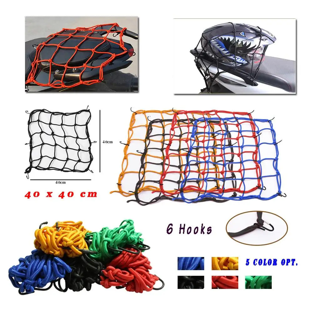 Heavy Duty Elastic Motorcycle Luggage Net Helmet Holder Tank Mesh ATV Bike Rear Seat Cargo Bungee 6 Hooks Hold Down Fuel Trunk