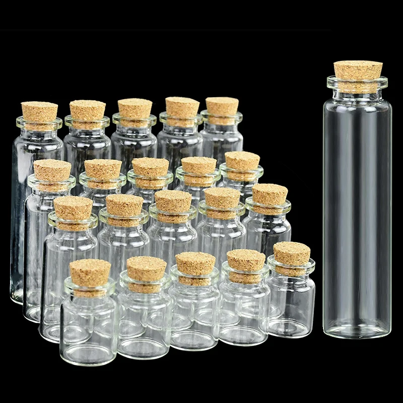 멀티 사이즈 크리스마스 소원 병 미니 유리 표류 소원 병 코르크, 웨딩 생일 파티 선물 DIY 바이알 펜던트, 5 개