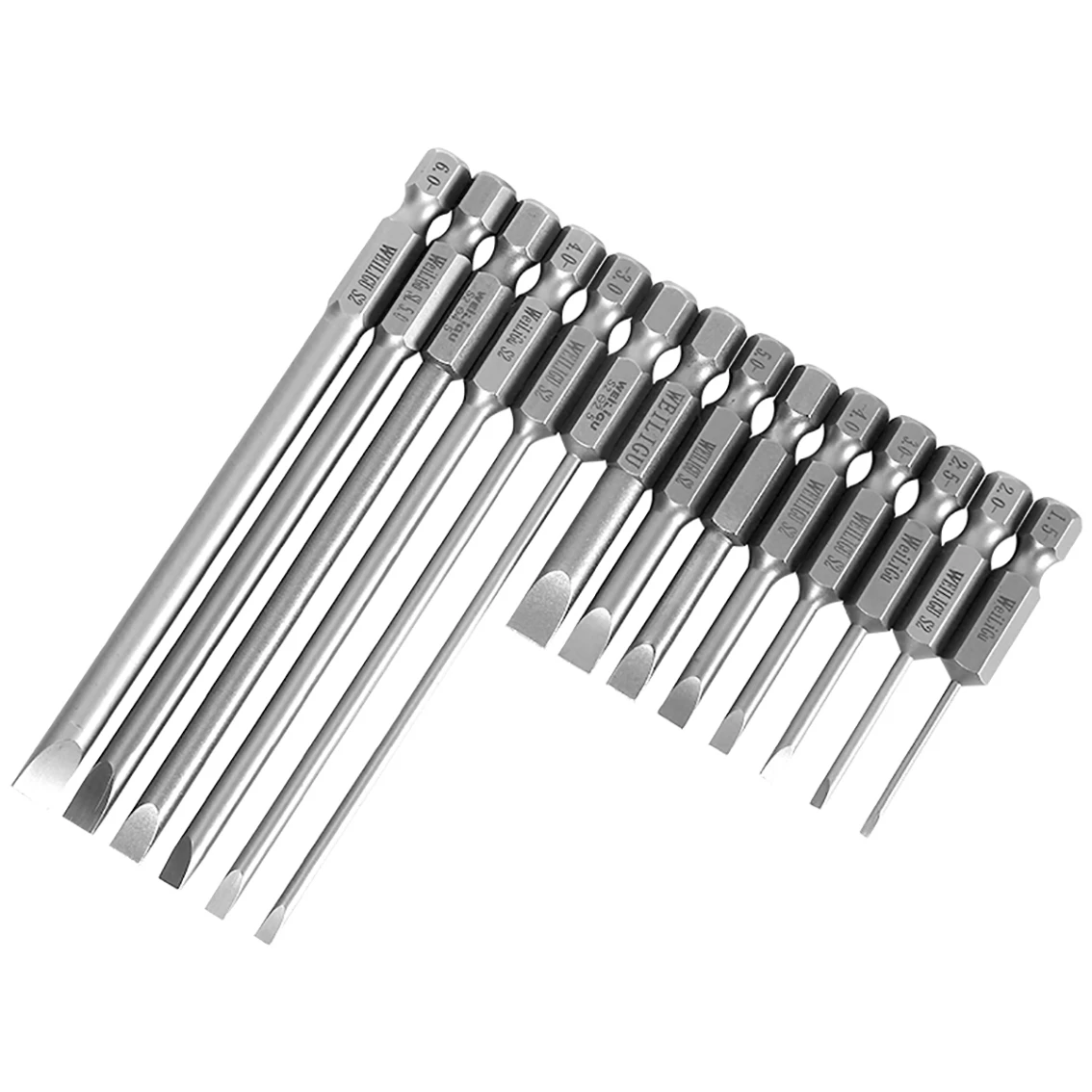 

Length 50mm 100mm 150mm Slotted Screwdriver Bits for Electric Drill 1/4" Shank Diameter Magnetic S2 Steel