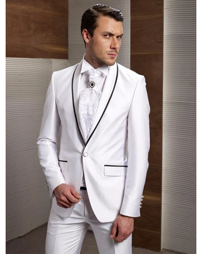 

2022 New Arrival Groom Tuxedos White Wedding Suits For Men Shawl Lapel Groomsman Wedding Suit 2Pcs Male Slim Fit Blazer Trouser