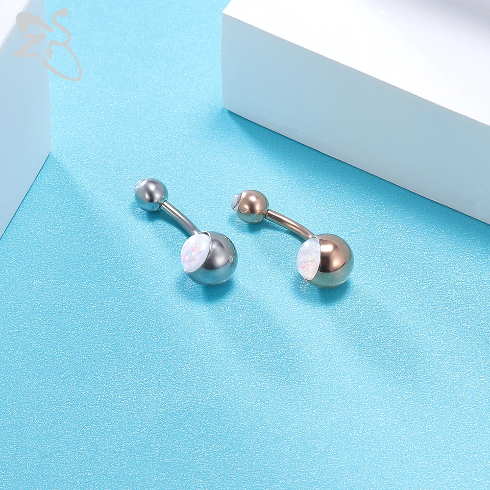 ZS 4 Colors Stainless Steel Belly Ring For Women Men 14G Cubic Zirconia Belly Button Rings Navel Piercing Ombligo 5MM/8MM Ball