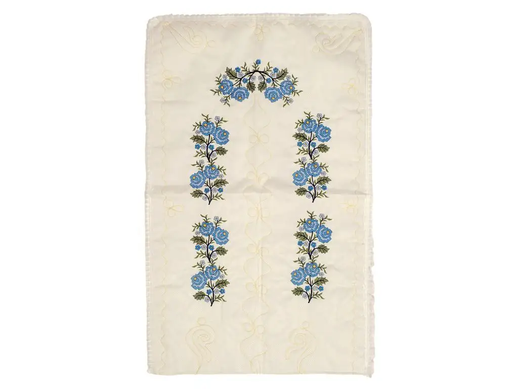 Cross stitch Embroidered Soft Prayer Mat Cream Blue