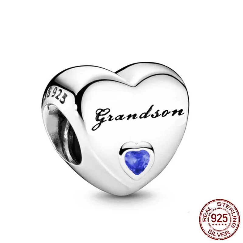 

Paylor 925 Sterling Silver Grandson Heart Charms Fits Original Pandora Bracelet For Women Engraved Beads Diy Jewelry