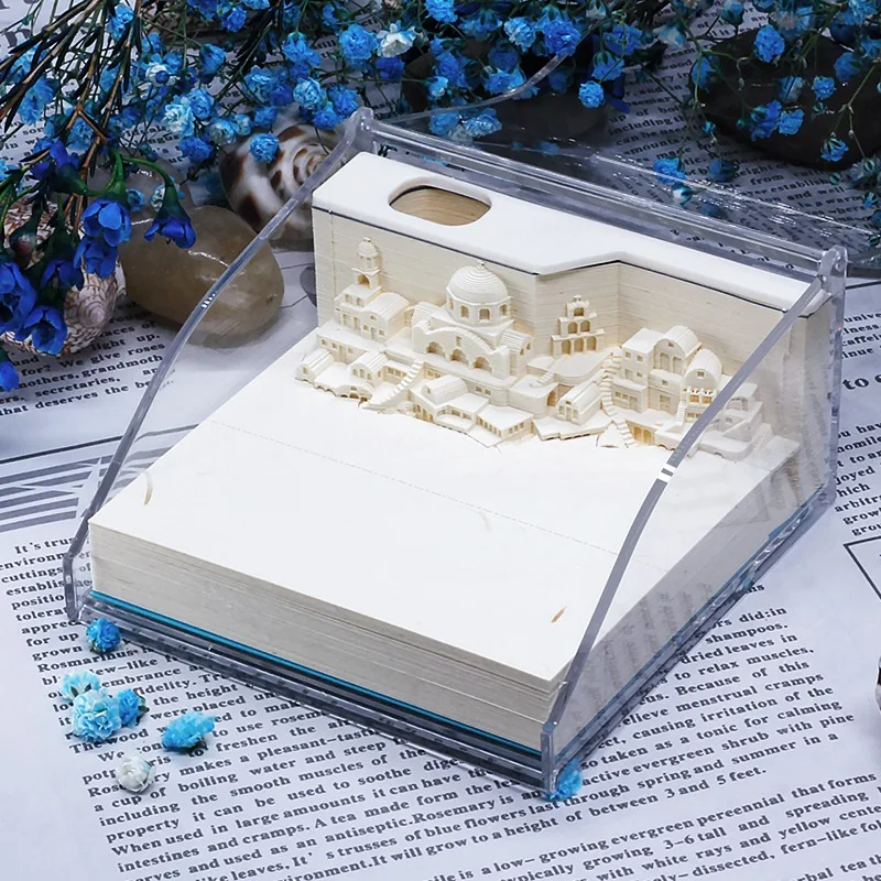 3D Memo Pad Paper Sculpture Building Sticky Notes Greece Santorini Three-dimensional Model CreativeTik Tok Gift